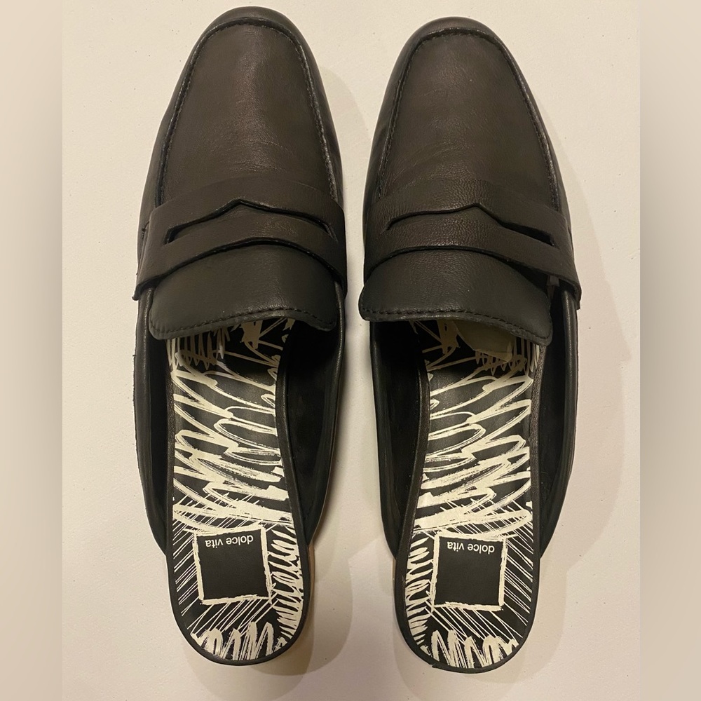 Dolce Vita CYBIL Square Moc Toe Loafer Mule Slide black leather size 10